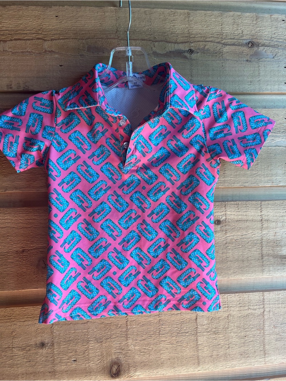 BLUE QUAIL - Toddler Boys Pink & Teal Crocodile Print Short Sleeve Polo Top 2T